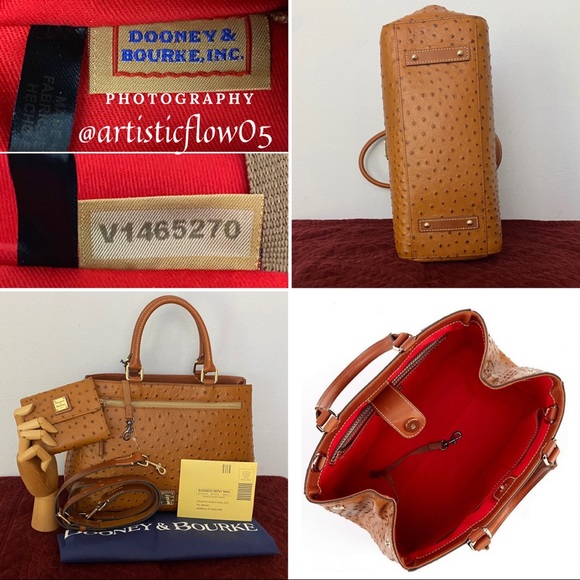 NEW! Dooney & Bourke Caramel Ostrich Collection Zip Satchel & Wallet Set - Picture 8 of 12